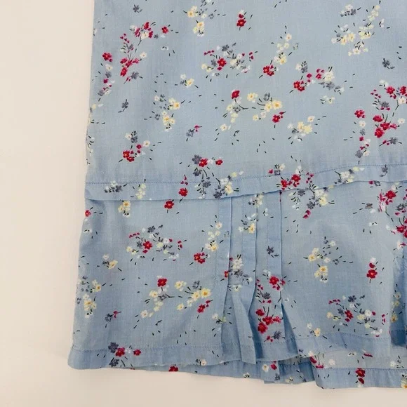 OshKosh Floral Midi Skirt Women's‎ Size 12 Blue 100% Cotton Drawstring Pleated - Picture 6 of 12